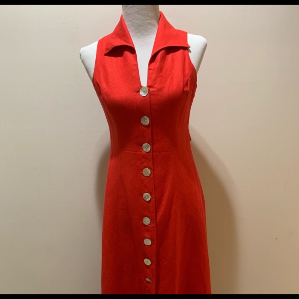 Lovely red linen T-length dress